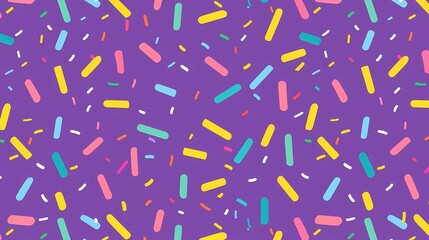 Seamless pattern with multicolored sugar sprinkles on a purple background, Generative AI illustrations.