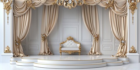 Obraz na płótnie Canvas white with golden curtain stage with frames