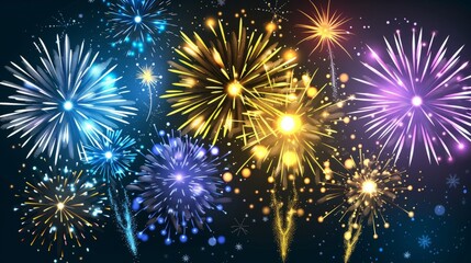 festive fireworks explosions on dark background generative ai