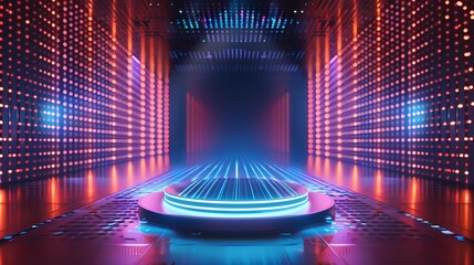 3d render, abstract futuristic background with neon lights and a podium, Generative AI illustrations.