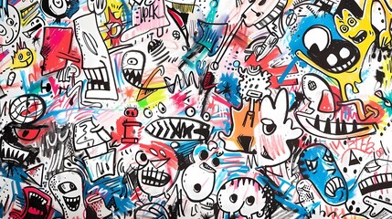 Seamless pattern with funny doodle monsters Handdrawn illustration Generative AI illustrations