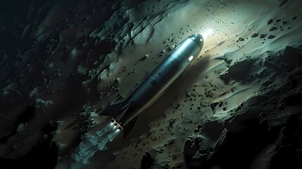 Aerial view of a missile in space, Generative AI illustrations.