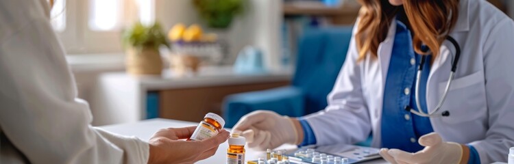 A healthcare professional is discussing prescription medications with a patient, focusing on correct usage and dosage..