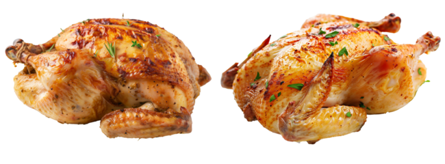 Roast chicken with rosemary on a transparent background
