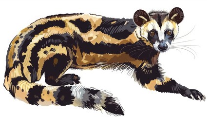 Illustrated image of a raccoon dog in a relaxed pose, emphasized by the bold and vibrant illustrative style against a white space - Powered by Adobe
