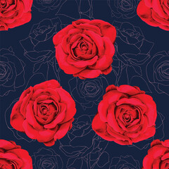 Seamless pattern floral beautiful red Rose flowers vintage abstract background.Vector illustration hand drawing dry watercolor.for fabric textile design or Product packaging