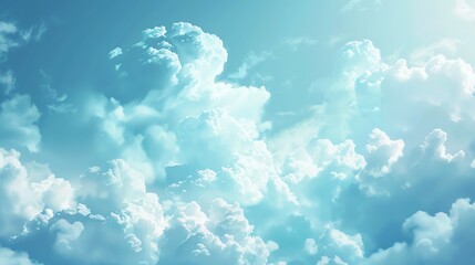 Vector cloudscape, soft and fluffy texture, serene blue sky, ideal for peaceful background settings, from below