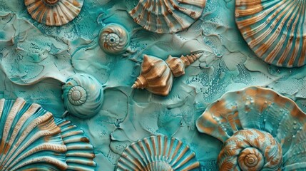 Turquoise seafoam canvas featuring intricate seashell-inspired patterns.