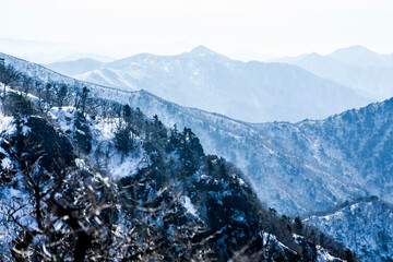 View of the snow-covered mountains
