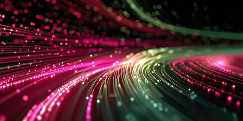 Virtual Vortex: Glowing Pink and Green Web of Connectivity