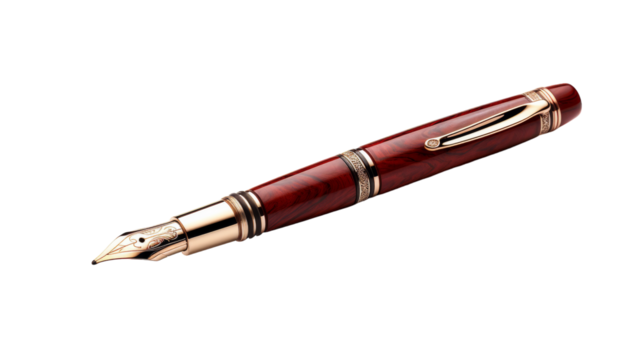 A red pen with luxurious gold trimming and a sleek black tip, exuding elegance and sophistication on transparent background
