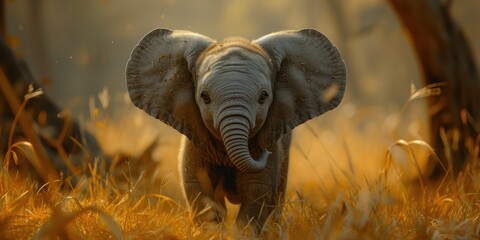 Graceful Elephant Calf Amidst Savannah Serenity