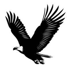 Obraz premium Black silhouette of an eagle flying on a white background