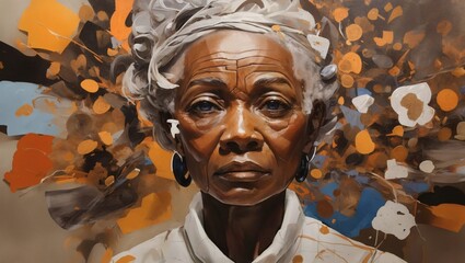 Abstract representation of elderly African American with Alzheimer's, capturing the complexities of memory loss.