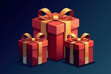 Fototapeta premium Three red boxes with gold bows on top of each other