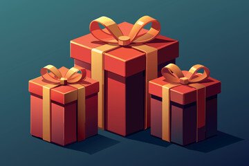 Obraz premium Three red boxes with gold bows on top of each other