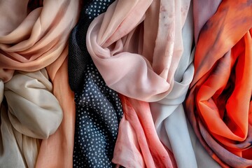 Stylish and elegant collection of assorted scarves for fashionable and vibrant wardrobe display