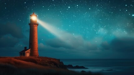 Lighthouse Illuminating Twilight Sky, Maritime Navigation
