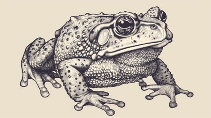 Naklejka premium A detailed sketch of a frog using crosshatching technique on a simple background, exhibiting fine artistry