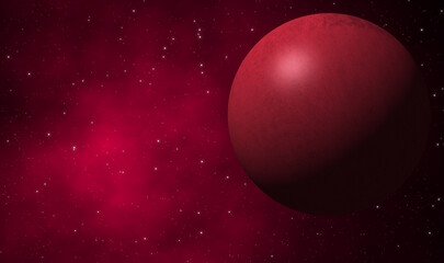 Big red exoplanet and red nebula in the universe.