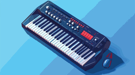 Modern synthesizer keyboard on blue background Vector