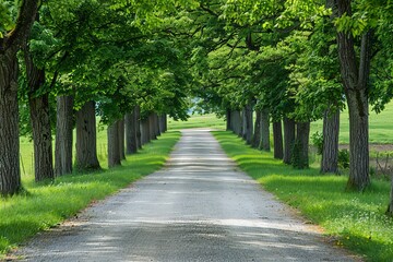 Wooded private road lined with trees