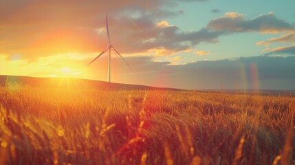 Renewable Energy: Wind Turbines Amidst Vibrant Grasslands