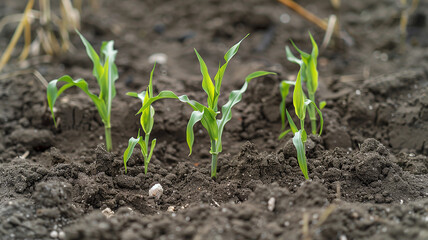 Sprouts of corn plants growing
