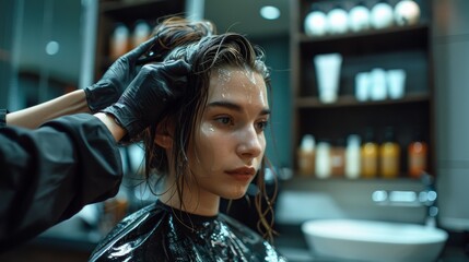 Fototapeta premium Hairstylist creating natural-looking hairstyles for clients, showcasing versatility and creativity in the beauty industry.