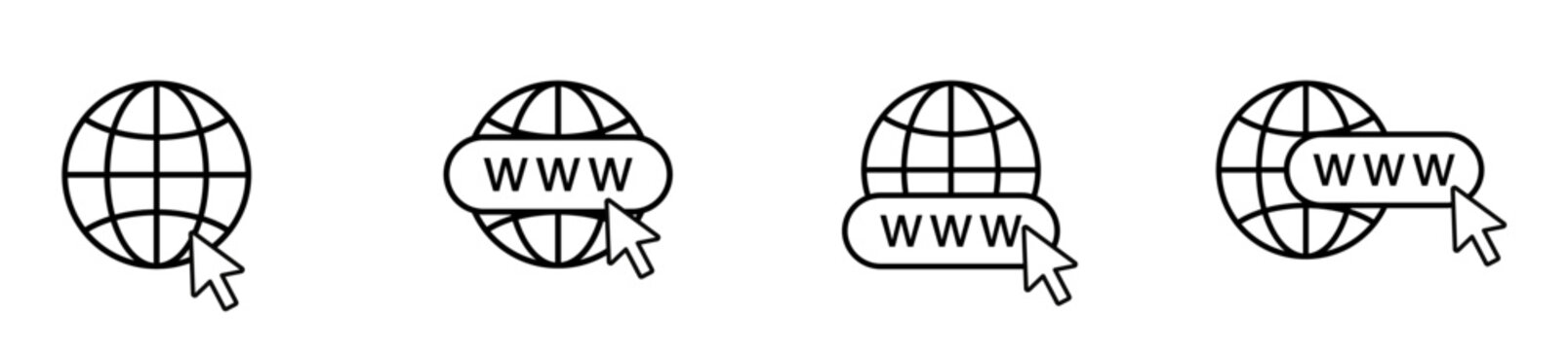 Website, globe icon set. Browser globe outline icons, www signs .ector icons