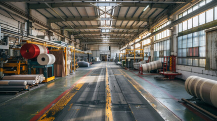 Italian textile company in an industrial area. Modern fabric company. Industry, industry and business concept.