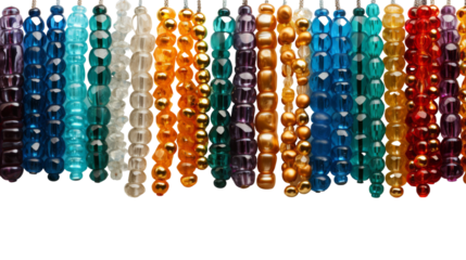 Colorful beads hanging elegantly from a single hook on transparent background