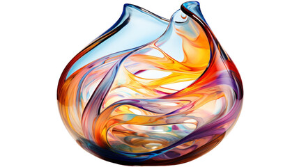 A vibrant glass vase, displaying a spectrum of colors, stands elegantly on a white background on transparent background