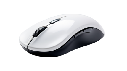 White and black computer mouse on white background on transparent background