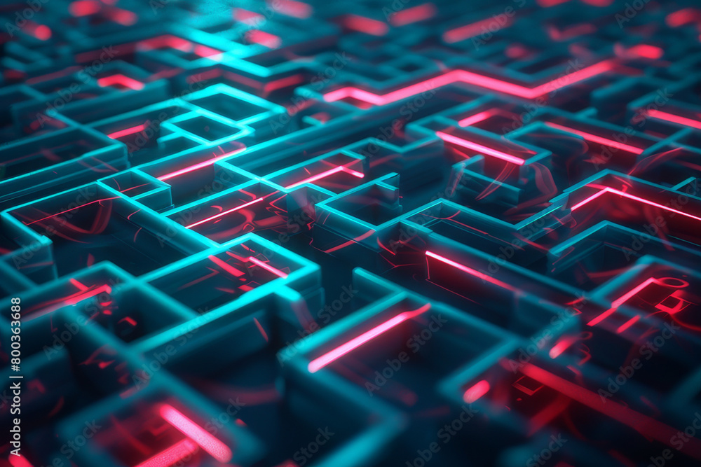 Wall mural a digital maze representing the concept of navigating through virtual challenges or information netw