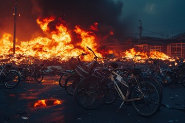 Fiery Chaos: Electric Bicycles Ignite in Parking Lot