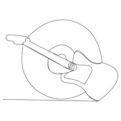 Vector illustration of one single line art drawing of guitar world music day