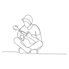 Vector illustration of one single line art drawing of guitar world music day