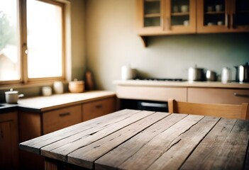 empty clean table in front of kitchen, modern interior design	