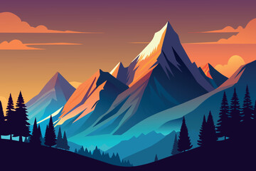 A mountain range with a beautiful sunset in the background