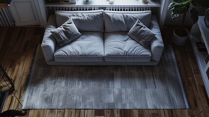 Tranquil Ambiance: Solid Fabric Rug in Dim, Low Saturation Scene