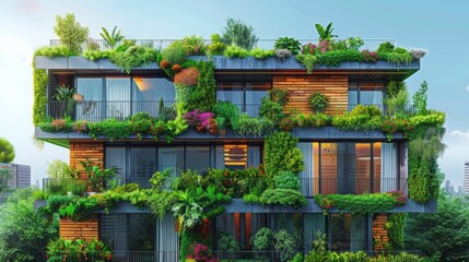 Towering Building Covered in Abundant Plant Life