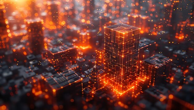 Immerse yourself in the vibrant glow of the digital metropolis, where towering structures pulsate with the energy of innovation and imagination