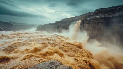 Nature's Majesty: Yellow River Cascading at Hukou Waterfall