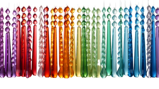 A group of multicolored toothbrushes are lined up in a row on transparent background