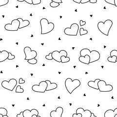 Different heart for Valentines day. Seamless pattern. Coloring Page. Love and romantic. Hand drawn style. Vector drawing. Design ornaments.