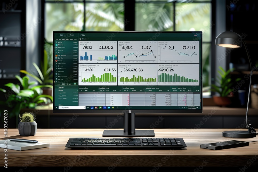 Canvas Prints big widescreen monitor with charts and management dashboard in front of office desk professional pho