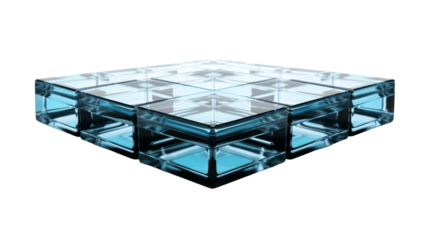 A square glass table adorned with multiple smaller squares in various sizes and colors on transparent background