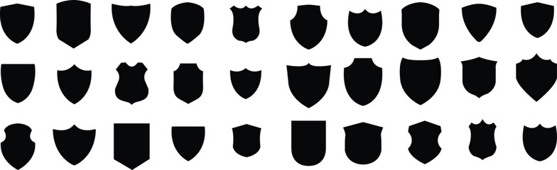 Shields set. Collection of security shield icons with contours and linear signs. Design elements for concept of safety and protection. eps10