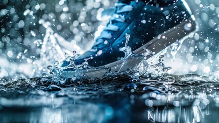 eco water proof shoe. sneakers in water splash